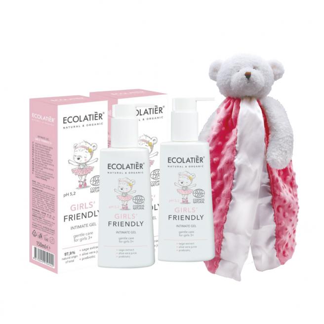 Ecolatier Baby大寶私密保濕潔膚凝露150ml 2入 贈 Hokki泰迪熊安撫巾玩具-粉紅