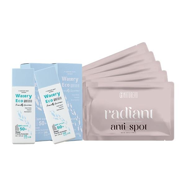 Naturero植淨林 海洋友善水感防曬乳SPF50+ 50ml 2入+贈肌光淨白淡斑面膜5入