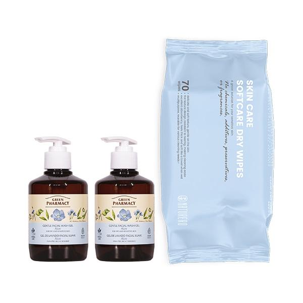 Green Pharmacy草本肌曜 草本溫和潔顏露270ml -蘆薈 2入+贈植淨林 輕柔兩用潔膚巾70抽