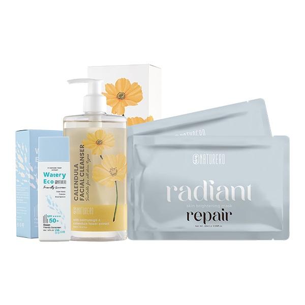 Naturero植淨林 海洋友善水感防曬乳SPF50+ 50ML +金盞花舒緩洗卸凝露300ML 贈植淨林肌光淨白面膜 2入