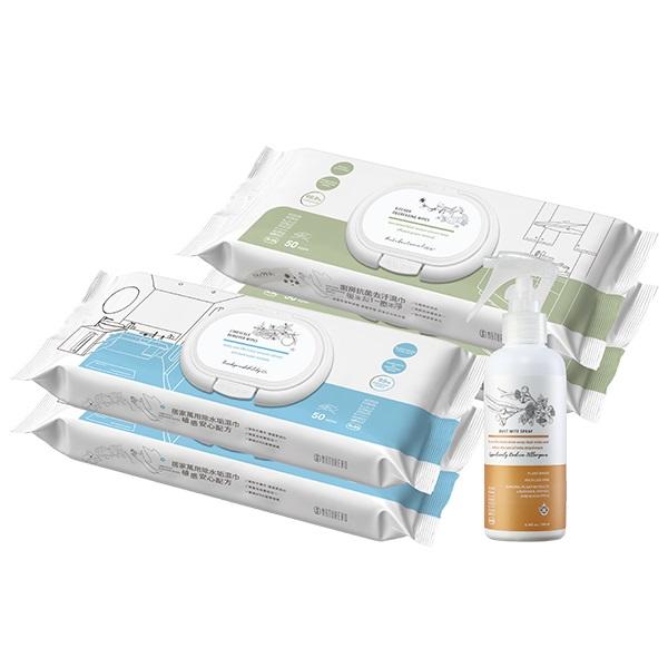 Naturero植淨林 居家清潔濕巾50抽 任4入 贈安睡驅蟎織品噴霧200ml