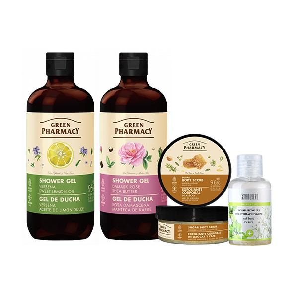 Green Pharmacy草本肌曜 沐浴露500ML 任2入+身體磨砂膏200ML任1入 贈私密潔膚露50ML