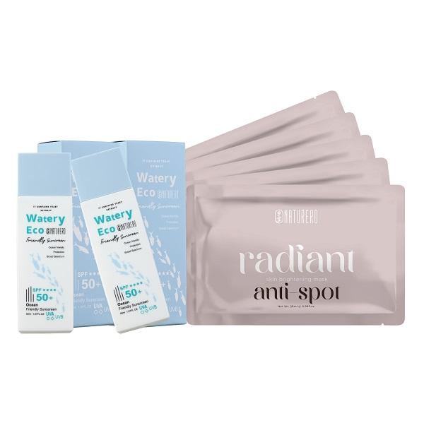 Naturero植淨林 海洋友善水感防曬乳SPF50+ 50ml 2入 贈肌光淨白面膜_淡斑 5入