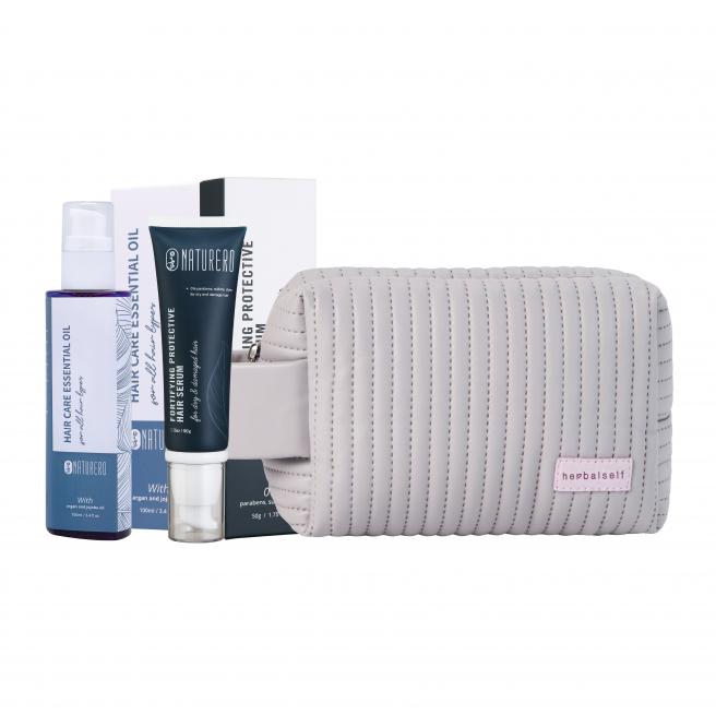 Naturero植淨林 瞬效修護髮絲精華升級版50g+輕盈有感髮絲精華油100ML 贈雲朵手提化妝包